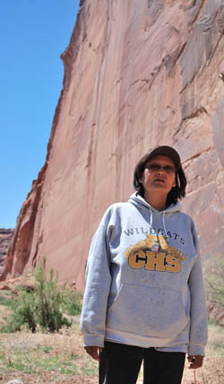 Irene Price lives on the Navajo reservation in Arizona. Like many Navajo, she has no running water and must transport bottled water to her home.