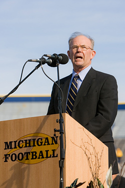 Bill Martin will retire as U-M's athletic director next fall. In a line of legendary A.D.s including Fielding Yost and Don Canham, Martin stands as one of the most influential figures in Wolverine athletic history. (Photo: Martin Vloet, U-M Photo Services.)
