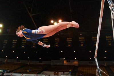 Elise Ray, U-M's most decorated athlete ever, won the NCAA all-around title in her freshman year. (Photo: U-M Photo Services.)