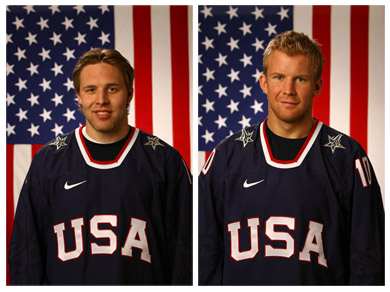 Former Michigan hockey players Jack Johnson (left) and Mike Komisarek were only the 9th and 10th Wolverines ever selected to play hockey in the Olympics. Sadly, a shoulder injury will keep Komisarek from playing, a vivid reminder that the Games are a rare and fragile privilege.