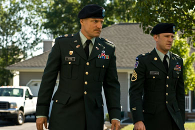 Woody Harrelson and Ben Foster star as Marines who deliver bad news in 'The Messenger.'