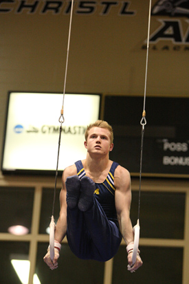 Junior Chris Cameron, the Big Ten all-around champion and a member of the US national team, led the Wolverines with one sublime performance after another. (Photo: U-M Media Relations.)