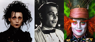 Johnny Depp has appeared in seven films by Tim Burton, usually playing a peculiar, alienated loner such as (left to right) Edward Scissorhands, Ed Wood and the Mad Hatter.