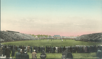 A game at Ferry Field, the predecessor to the Big House. (Photo courtesy Bentley Historical Library.)
