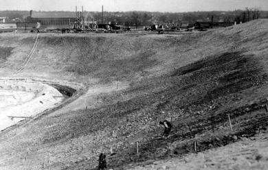 Michigan Stadium under construction. 'It was the biggest damn hole in the ground I ever saw!' said Kip Taylor. 'People said, Oh man, Yost is off his rocker!' (Photo courtesy Bentley Historical Library.)