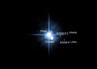 How hard was it to find Pluto in 1930? It is so far away that even today, this is one of the best photos of Pluto (and its three moons) available. It was taken by the Hubble Space Telescope. (Photo courtesy NASA.)