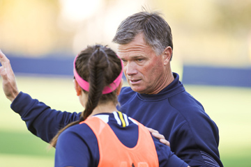 Greg Ryan coached soccer legends like Mia Hamm and Abby Wambach before coming to Michigan. 'Coaching young players like we have here is all about teaching,' he says. (Photo: Eric Bronson.)