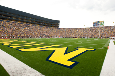 With the completion of renovations at Michigan Stadium (including skyboxes, top left) and new construction underway at Crisler Arena, U-M's next task is to update the scoreboards at those venues and Yost Ice Arena. (Photo: Scott Soderberg, U-M Photo Services.)