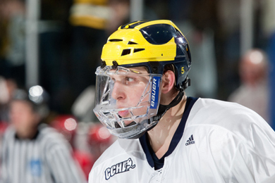 Steve Kampfer, now with the Boston Bruins, is one of the Wolverines' latest contributions to NHL rosters. (Photo: Scott Galvin, U-M Photo Services.)