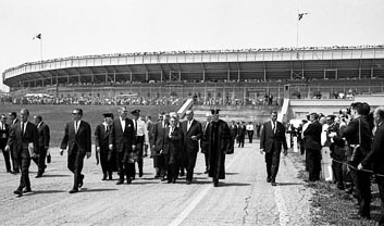 By all accounts Johnson was pleased with the reception he received from Michigan students. (Image courtesy of U-M Bentley Historical Library.)