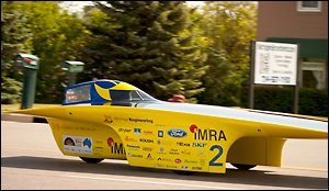 Quantum weighs 200 pounds less than its most recent predecessor, and is 30 percent more aerodynamic. (Photo courtesy of the Solar Car Team.)