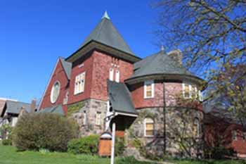 Memorial Christian Church was built in 1890 at the corner of State and South University. The U-M administration bought that land and moved the church to its most recent site at Hill and Tappan. (Image courtesy of SigEp—Michigan Alpha Alumni Association.) 