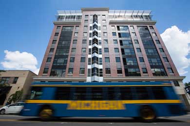 Michigan bus at Zaragon Place.