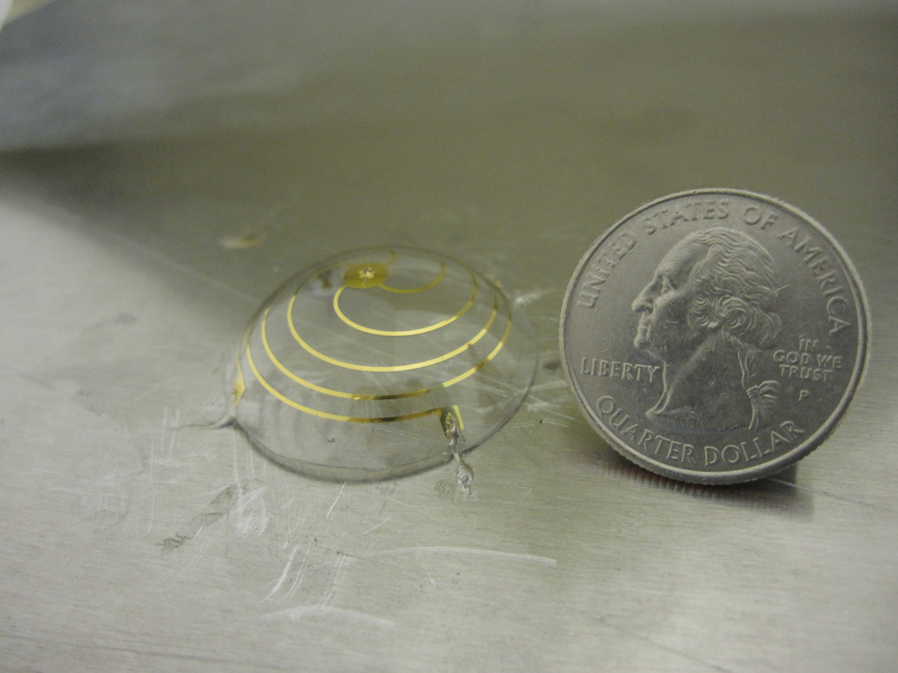 A hemisphere-shaped antenna developed at the University of Michigan has the capacity to be mass produced and could lead to improvements in wireless consumer electronics. Credit: Carl Pfeiffer