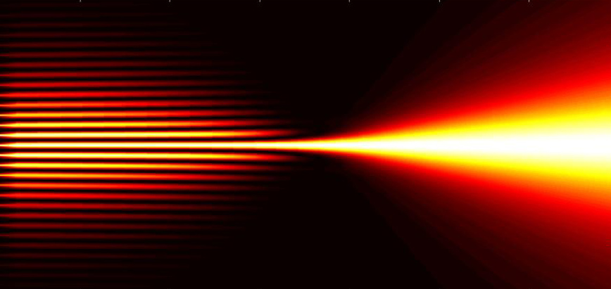 An illustration of the sub-wavelength focussing of light by a so-called "near-field plate," a device made of a metamaterial that was invented by physics professor Roberto Merlin and co-developed by electrical engineering associate professor Anthony Grbic. Credit: Roberto Merlin
