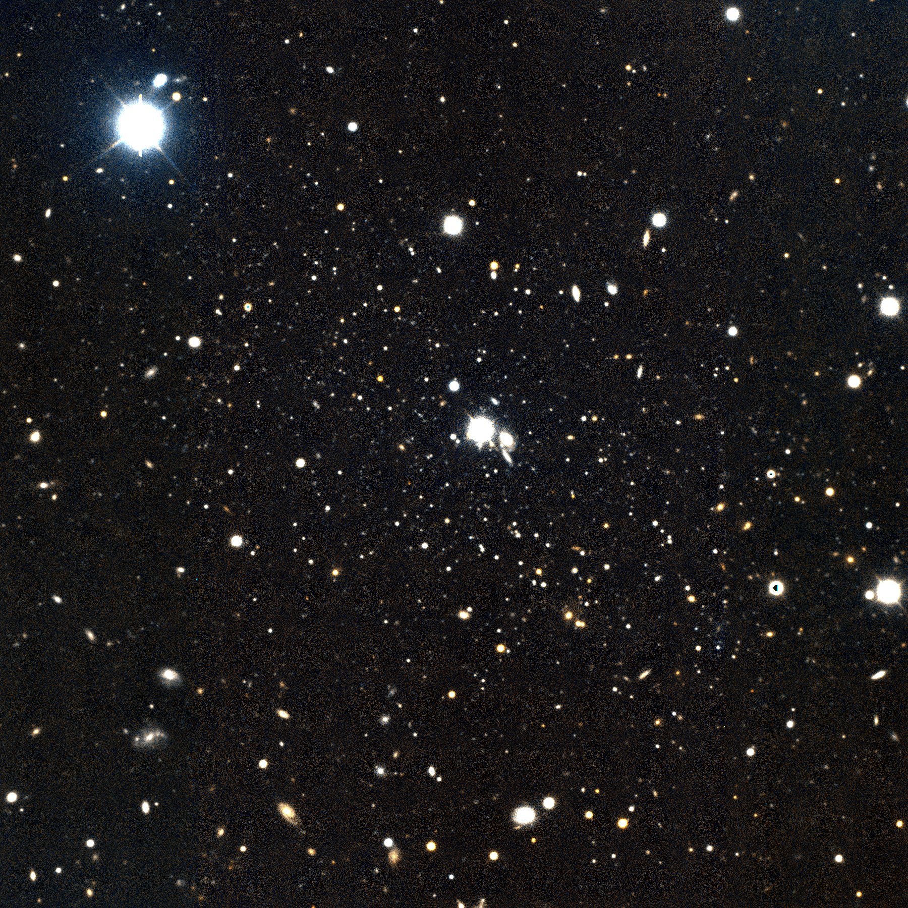 The dwarf galaxy Andromeda 29, is clustered toward the middle of this image, obtained with the Gemini North telescope in Hawaii. Credit: Gemini Observstory/AURA/Eric Bell
