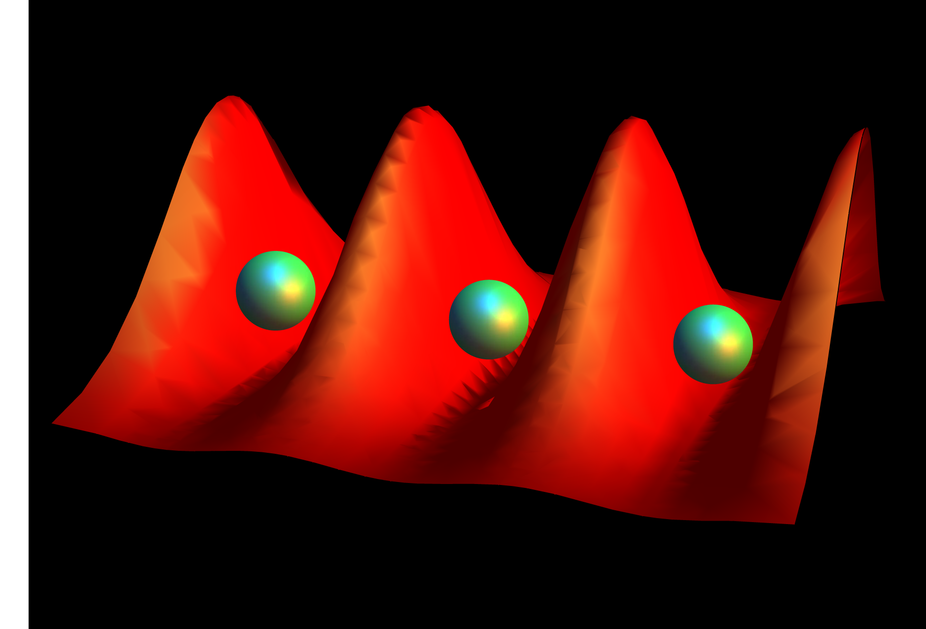 Giant Rydberg atoms become trapped in wells of laser light in a new highly efficient trap developed by University of Michigan physicists. They liken it to an egg carton. Image: Sarah Anderson