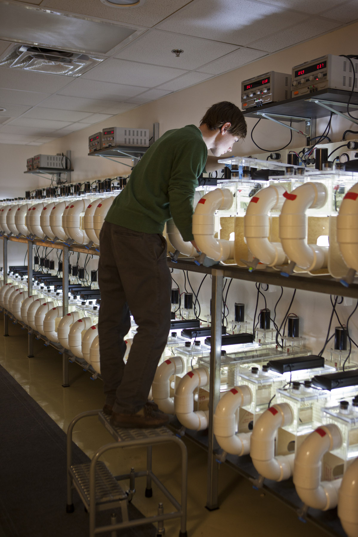 Researchers working in the new U-M "Flume  Room." Photo: Austin Thomason, U-M Photo Services