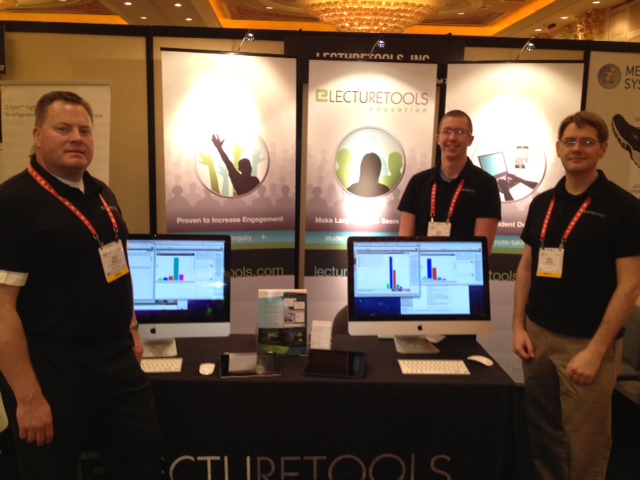 Rich Boys, Zach Wick and Bret Squire, with the U-M startup LectureTools, are exhibiting their interactive learning technology at the Consumer Electronics Show in Las Vegas. Photo courtesy of Jason Aubrey