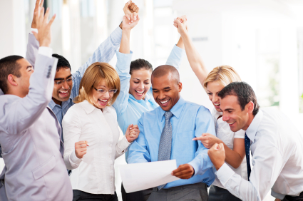 Happy employees celebrating productivity