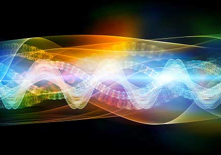 Interplay of abstract DNA spiral, colors and lights on the subject of molecular biology, science, research, lab work and modern technologies (stock image)