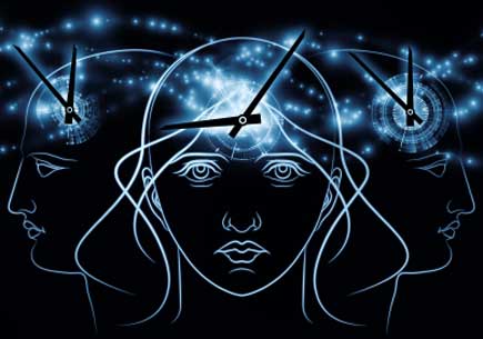Abstract depiction of clocks and the human brain. Stock image