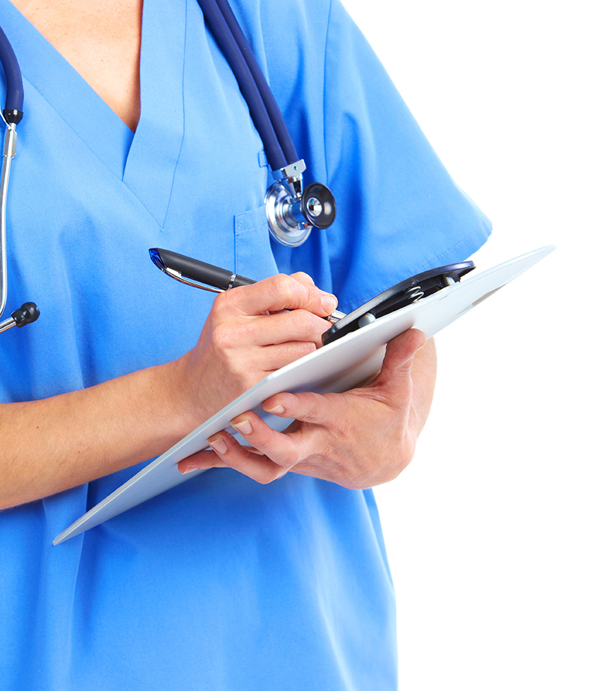 Image depicting a medical professional writing on a clipboard. Image credit: sxc.hu user Kurhan