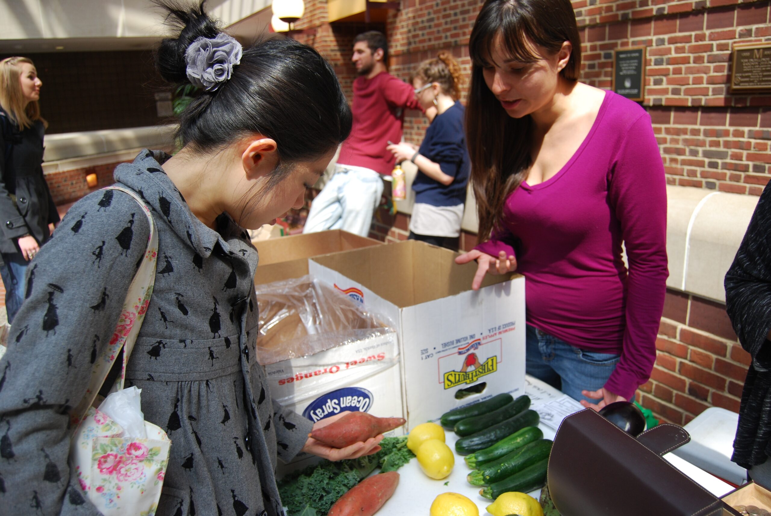 A food cart selling locally grown or sourced produce and  grocery staples opened April 13 in the Chemistry Building. The pilot  project is part of a larger effort to increase access to sustainable  food on campus. The project is one of four that recently received  funding from U-M's Planet Blue Student Innovation Fund. Image credit: Lisa Pappas