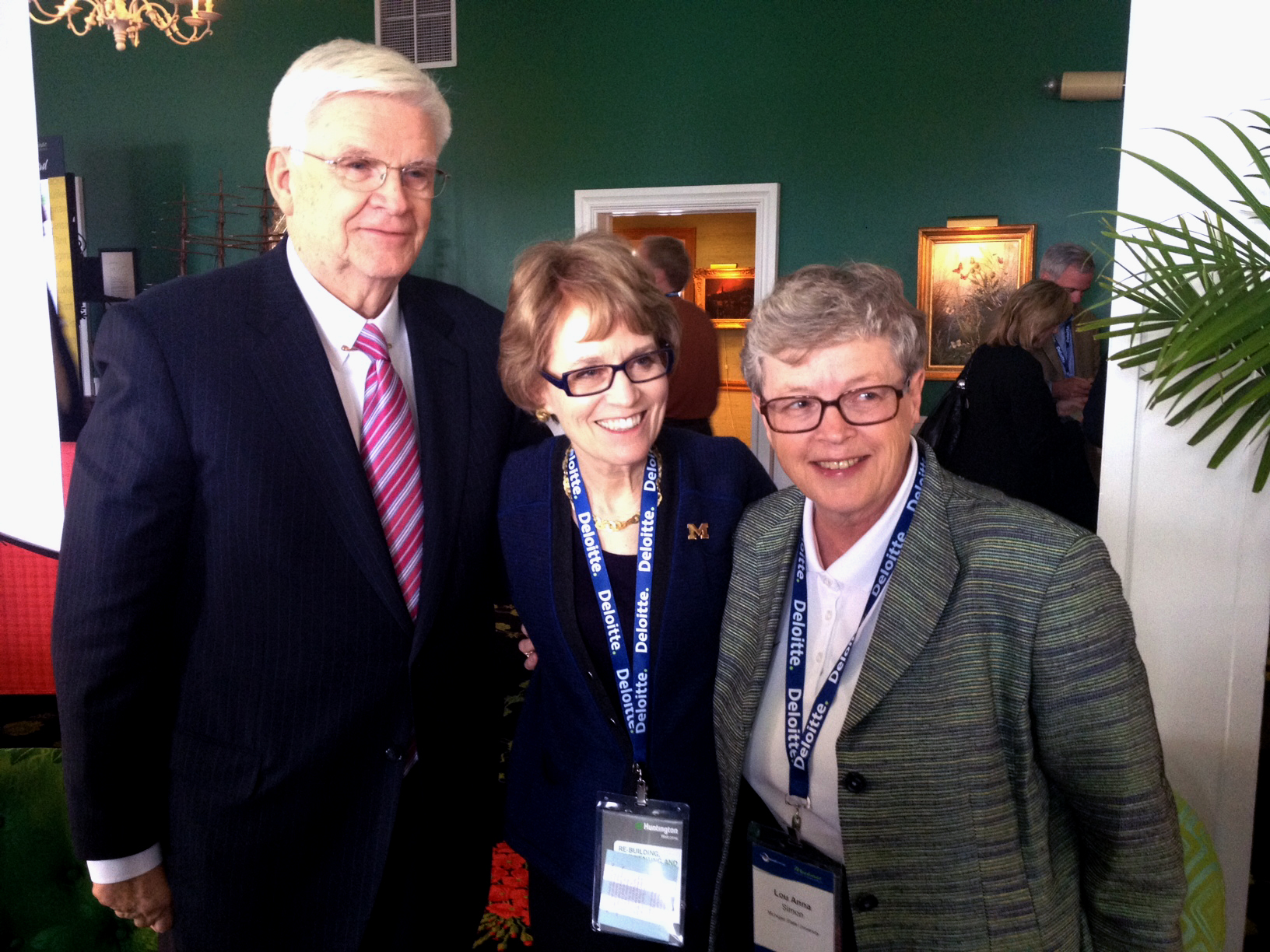URC presidents Allan Gilmour (Wayne State), Mary Sue Coleman (U-M) and Lou Anna Simon (Michigan State)