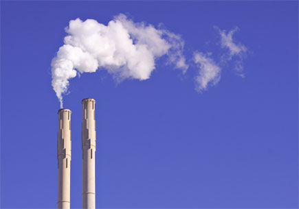 Photo of smokestacks producing emissions. Image credit: sxc.hu user dlritter