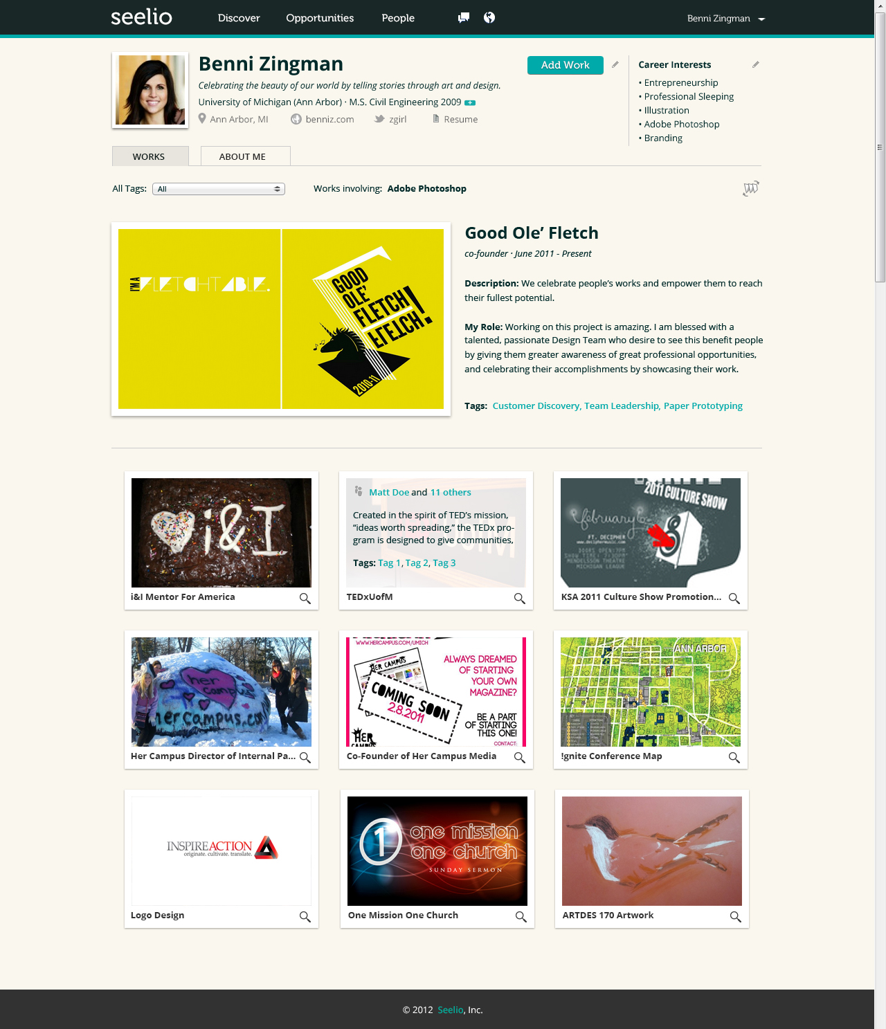 Screen shot of a sample student profile page