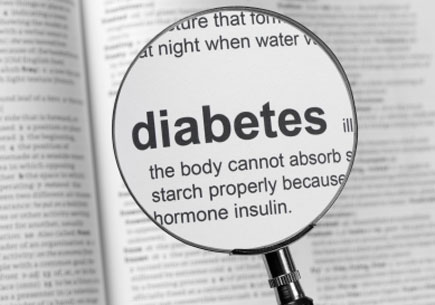 Photo of a magnifying glass highlighting the word diabetes (stock image)