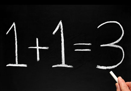 Writing 1 1=3 on a blackboard. (stock image)