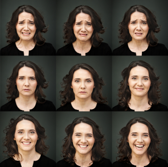 Middle aged woman with a variety of facial expressions. (stock image)