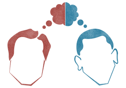 Two overlapping speech bubbles with opposing politicians interacting (stock image)