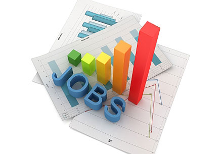 Image depicting the word jobs in 3D. (stock image)