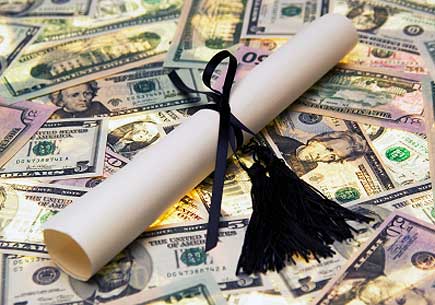 Diploma with money. (stock image)
