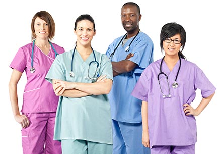 A group of multi-ethnic healthcare workers. (stock image)