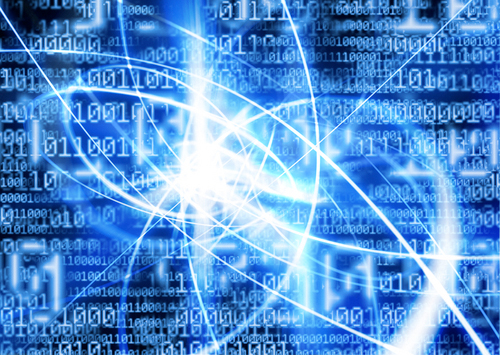 Abstract image of light rays and binary numbers. Image credit: flickr.com user CyberHades