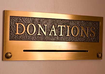 Image of a gold donation box. (stock image)