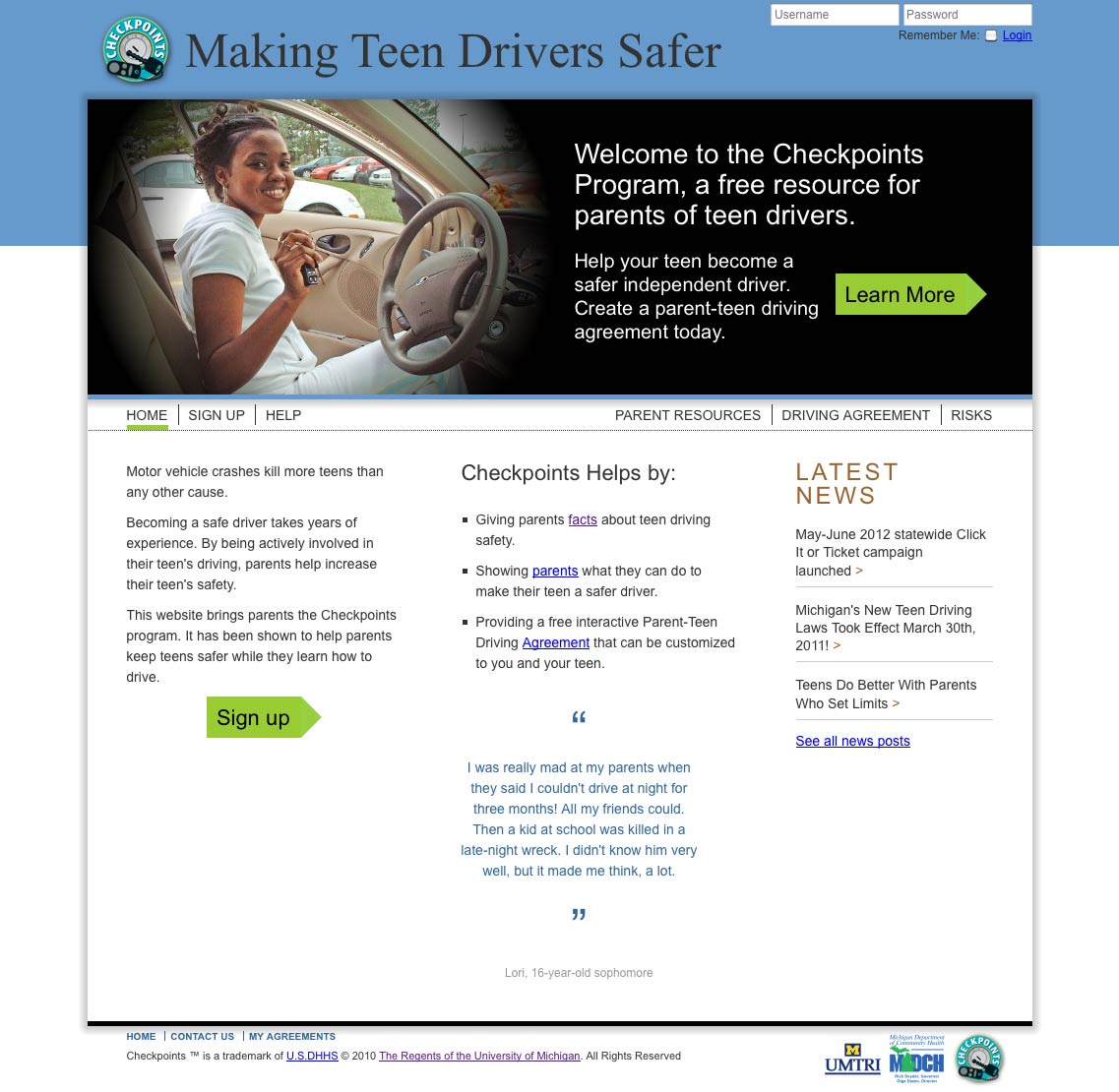 Checkpoints program website screenshot