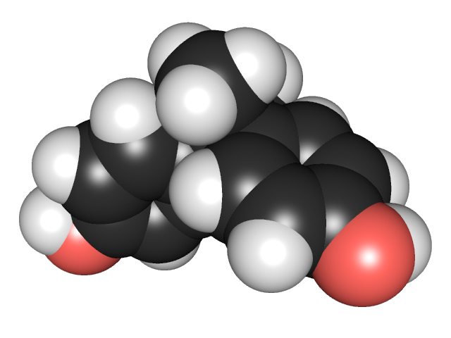 3D chemical structure of bisphenol A. Image courtesy of Edgar181 via Wikimedia Commons