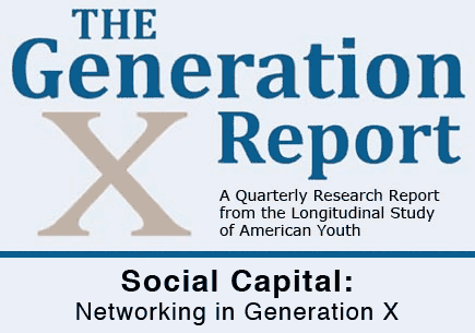 The Generation X Report: A quarterly research report from the Longitudinal Study of American Youth. Winter 2013 edition. Social Capital: Networking in Generation X (report cover graphic)