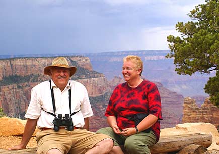  Baby-boomers couple having fun in Grand Canyon, USA. (stock image)