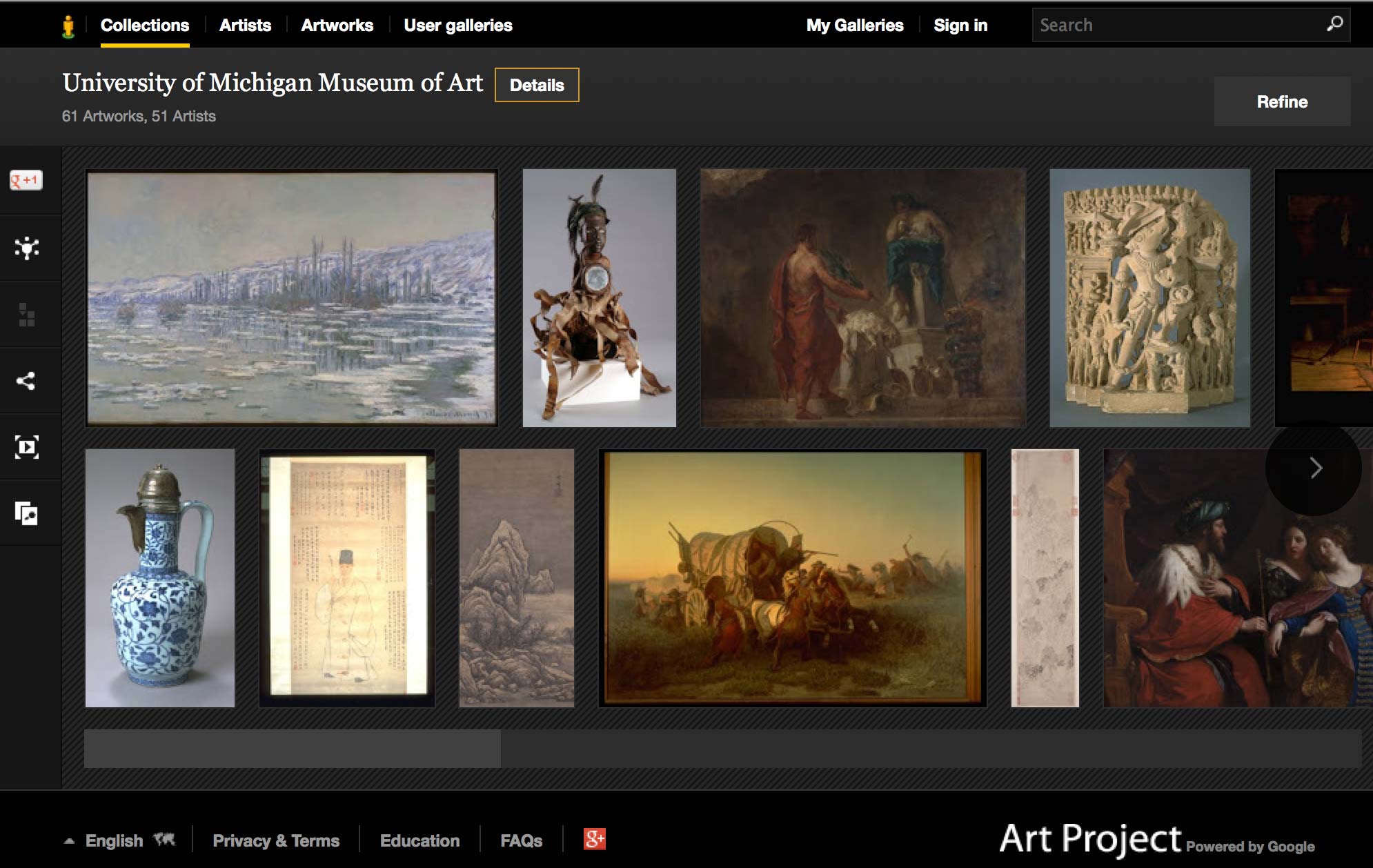 Screenshot of University of Michigan Museum of Art collection on Google's Art Project website