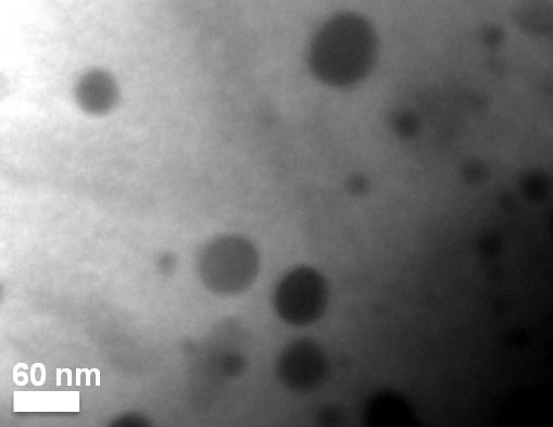 The dark spots show quantum dots within a thermoelectric material. University of Michigan researchers devised a way to increase the heat-to-energy conversion by 200 percent and the electrical conductivity of their material by 43 percent. Thermoelectric materials can convert waste heat to electricity. Photo courtesy of Pierre Ferdinand P. Poudeu.