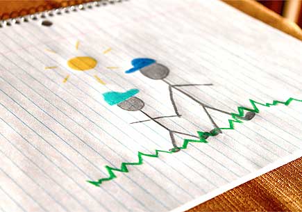 Children's drawing of a father and son.