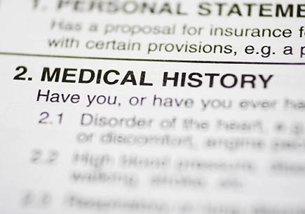 Photo of paperwork with Medical History headline. (stock image)
