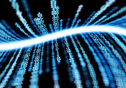 Abstract image of binary code and light streaks. (stock image)