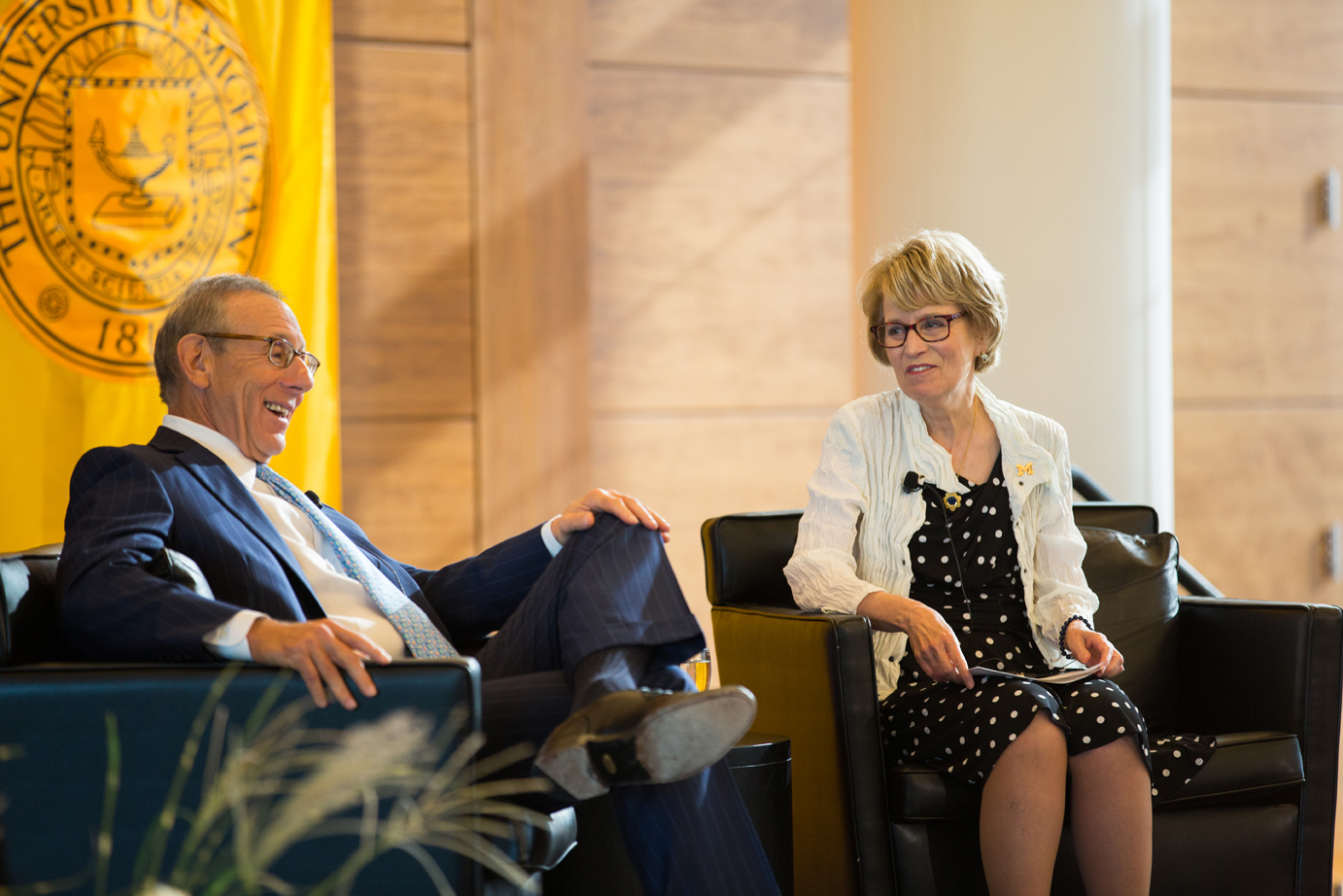 Stephen M. Ross and Mary Sue Coleman at today's press conference. Image credit: Michigan Photography